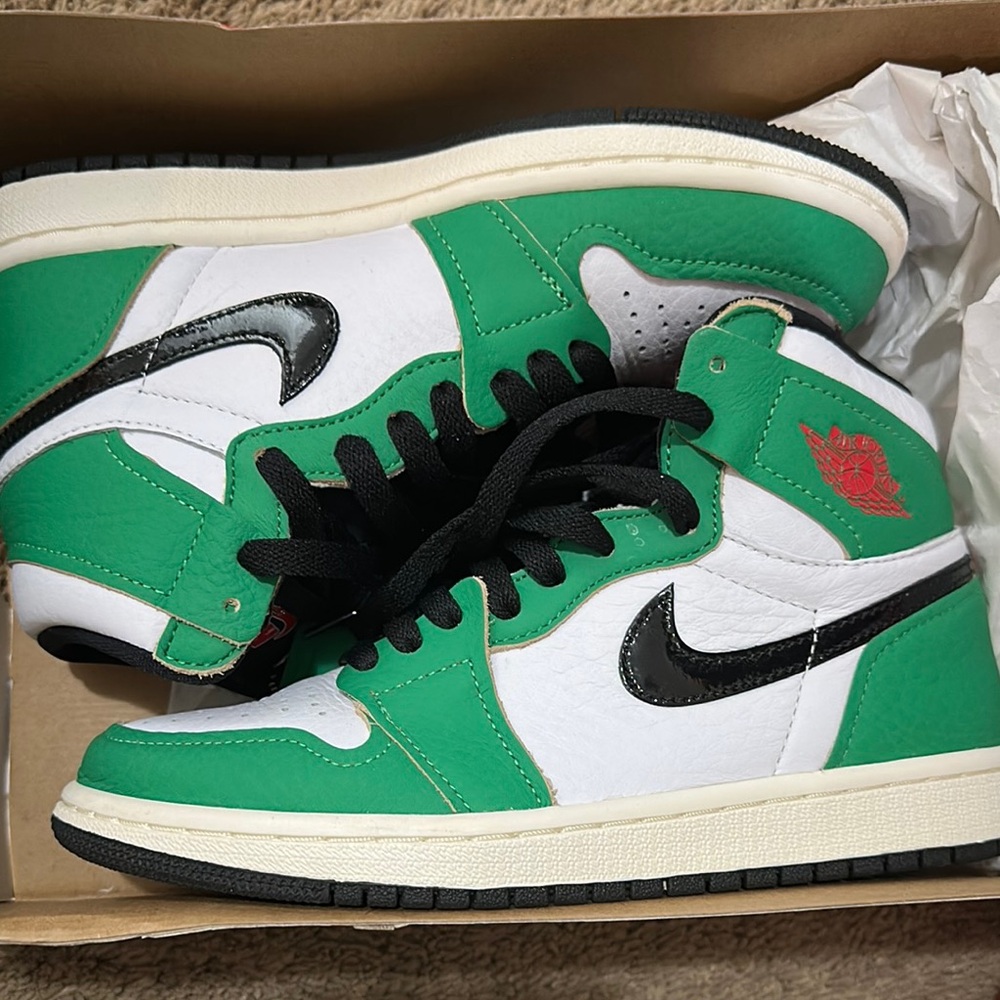 Green and White High-Top Sneakers with Black Accents